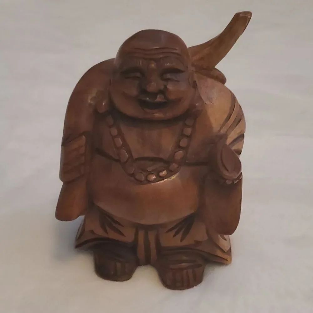 Hand Carved Wooden Laughing Buddha..Paia Maui
